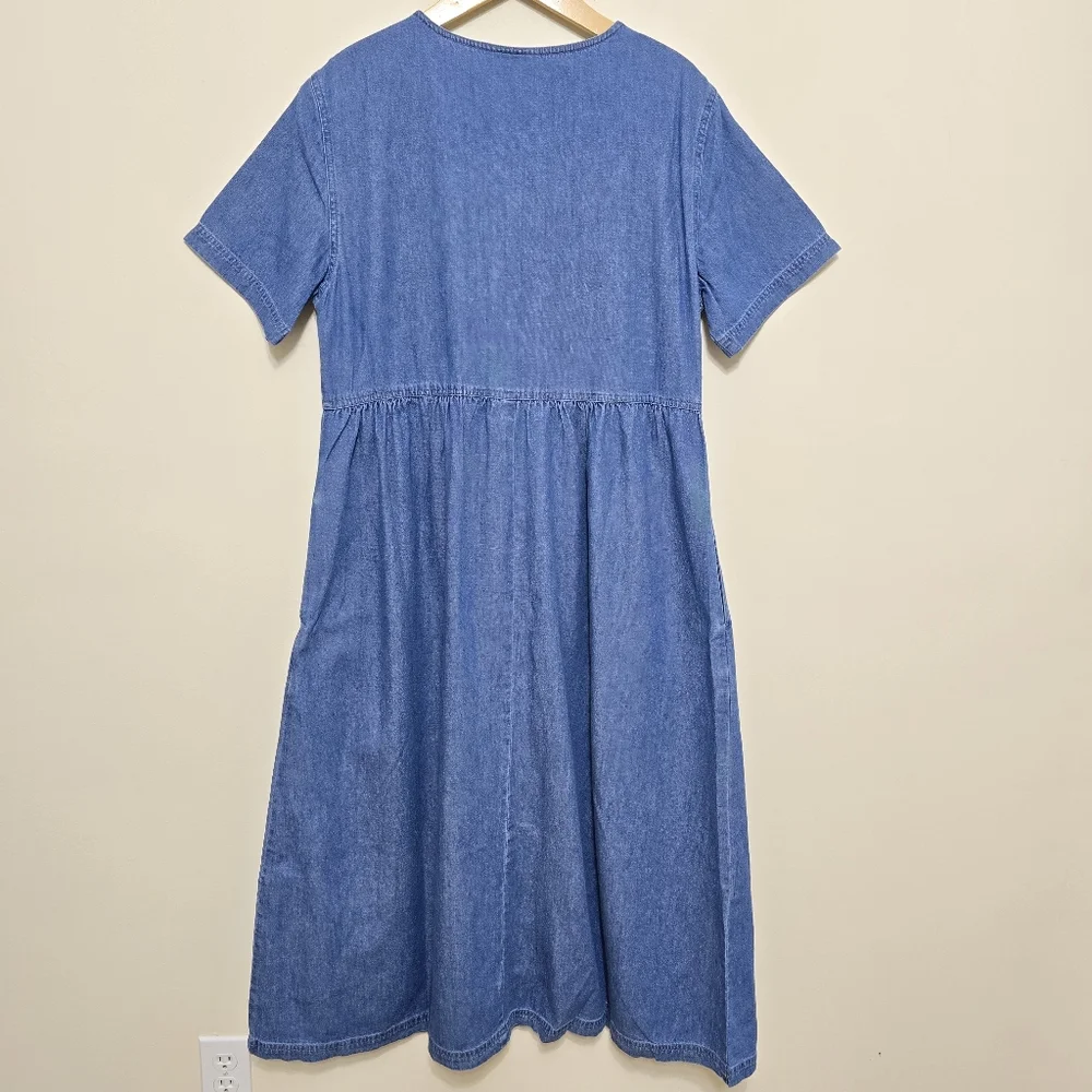 NWOT Vtg 90's Denim Maxi Dress Sz L Button Up Cotton Pockets Cottagecore Western - Picture 3 of 12